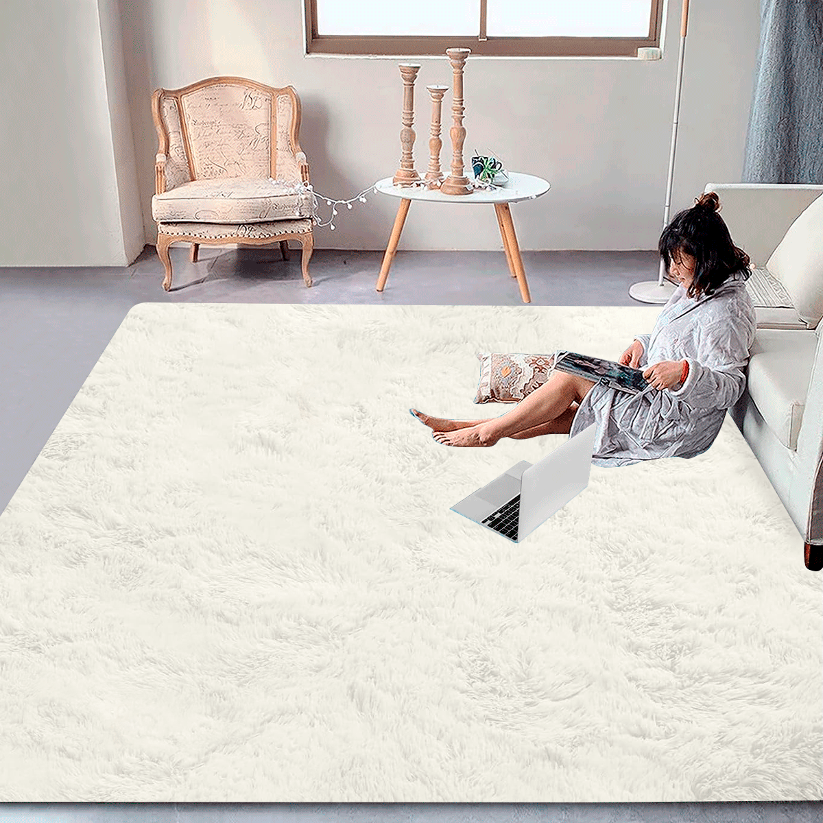 Alfombra Tapete  Linium Color Blanco Suave Premium