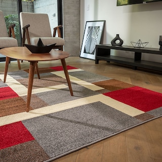 Foto 4 | Alfombra Sala Hogar Decorativo 160 X 225 Cm Cuadros Ancho 160 Cm Color Rojo Diseño De La Tela Geometrica