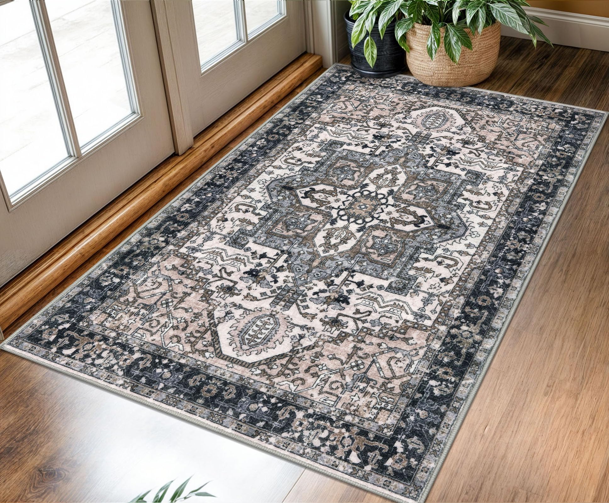 Foto 1 | Alfombra Kozyfly Boho Vintage  90 X 150 Cm  Color Negro  Marrón Y Beige - Venta Internacional.