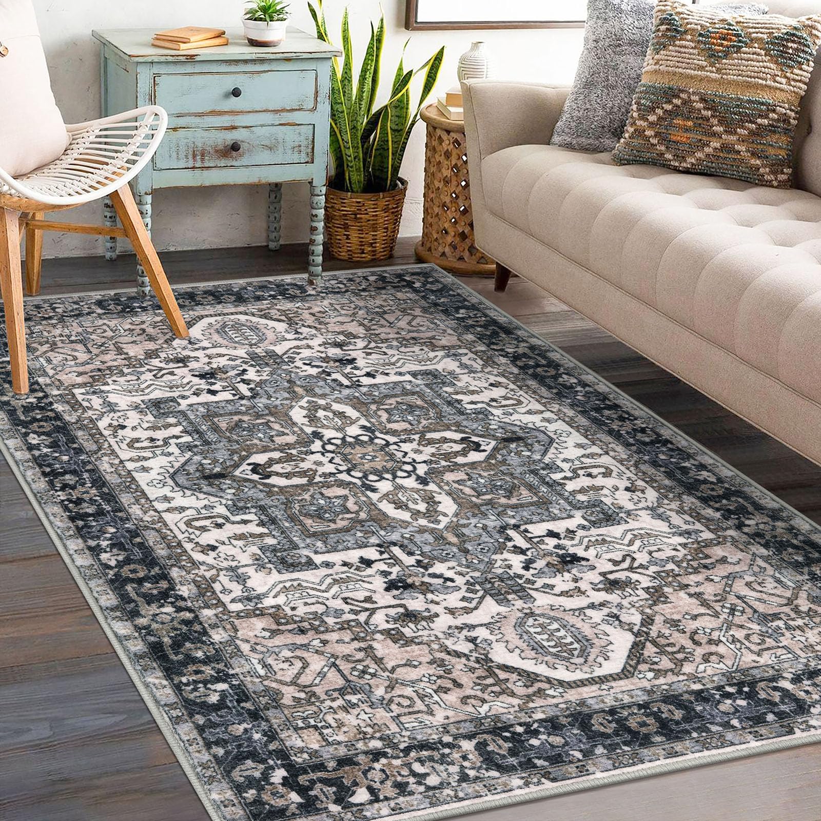 Foto 2 | Alfombra Kozyfly Boho Vintage  90 X 150 Cm  Color Negro  Marrón Y Beige - Venta Internacional.