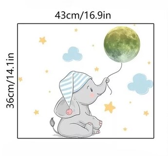 Foto 4 | Pegatina Para Pared Luminosa Con Diseño De Elefante Y Luna