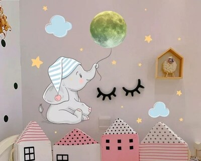 Foto 5 | Pegatina Para Pared Luminosa Con Diseño De Elefante Y Luna