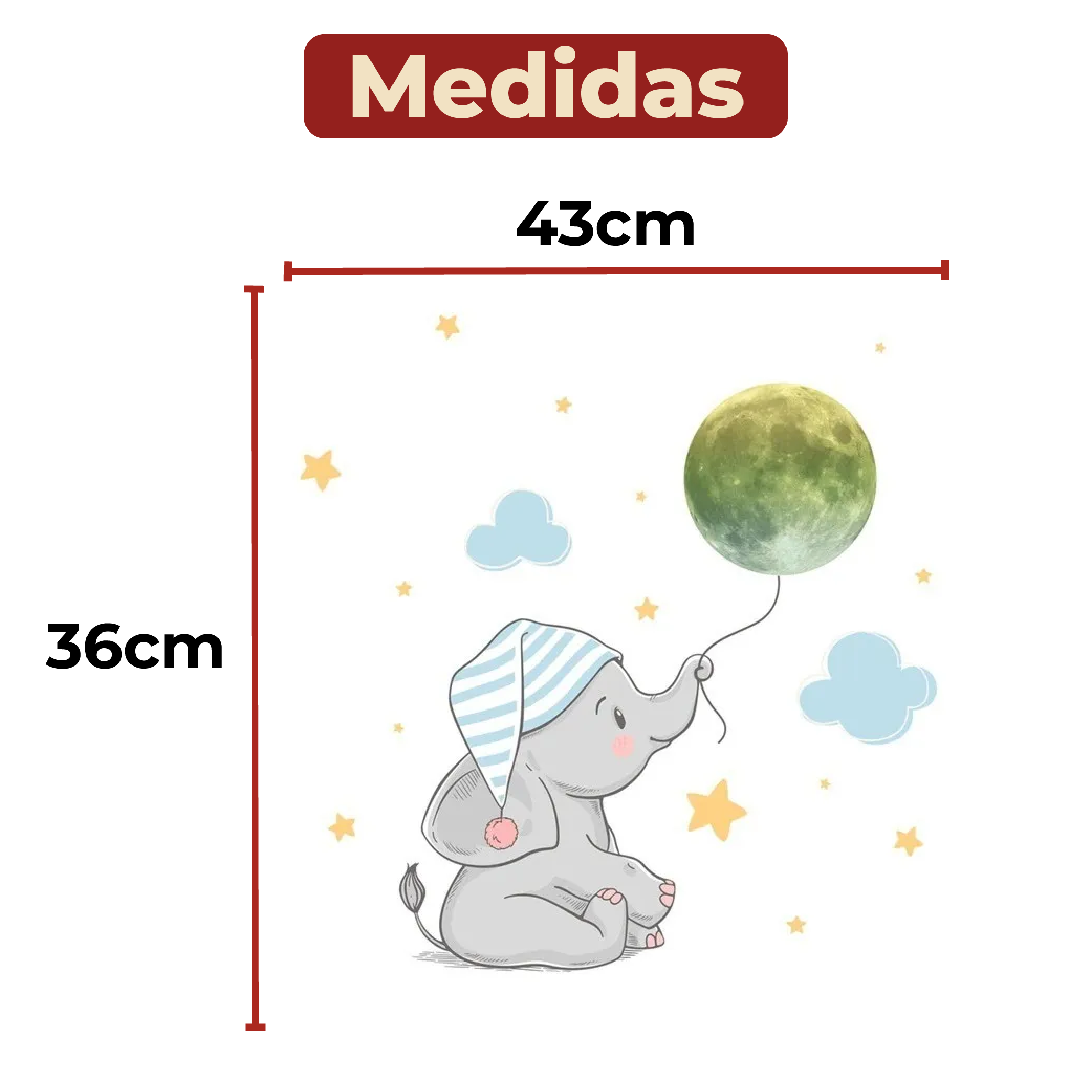 Foto 7 pulgar | Pegatina Luminosa Con Diseño De Elefante Y Luna Para Pared