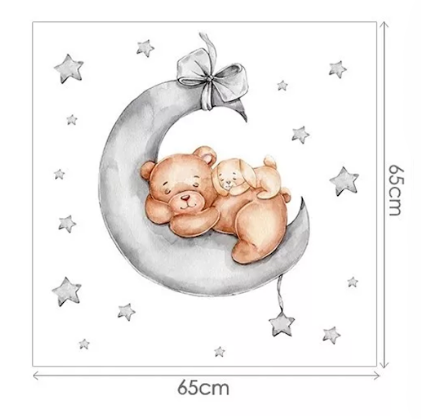 Foto 5 pulgar | Sticker Vinil Decorativo Para Pared Con Diseño De Oso Con Luna Y Estrellas