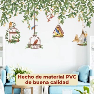 Foto 4 | Sticker Vinil Decorativo Para Pared Con Diseño De Plantas Con Jaula Y Pájaros