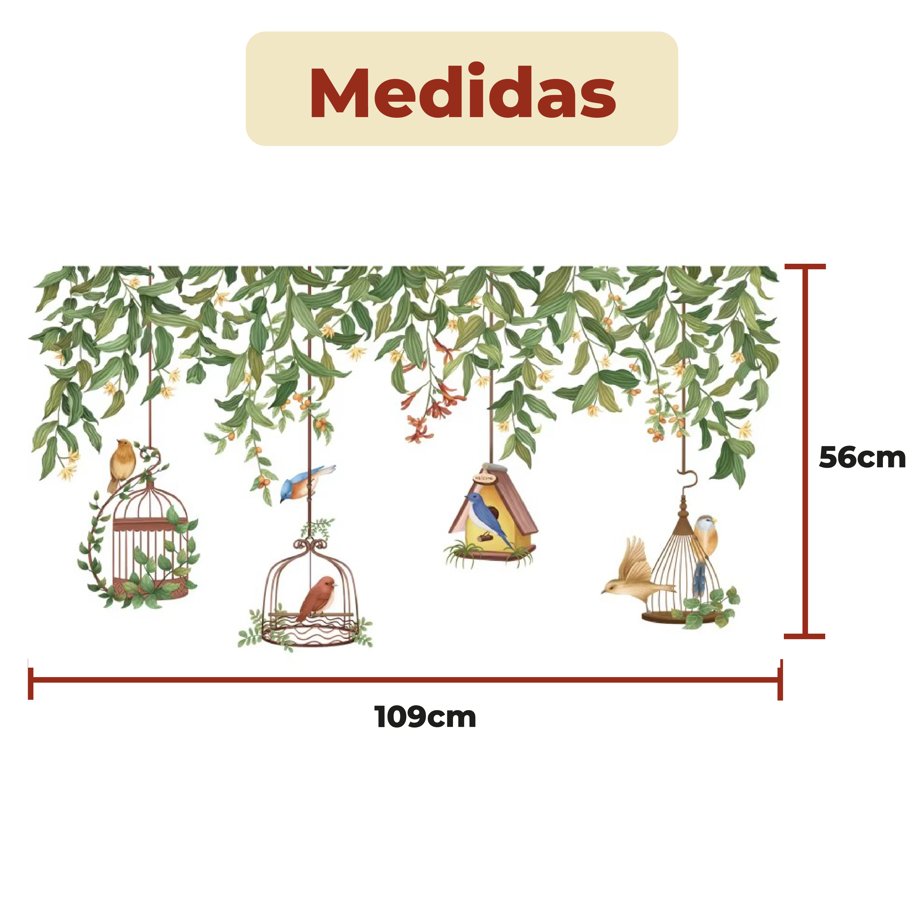 Foto 7 pulgar | Sticker Vinil Decorativo Para Pared Con Diseño De Plantas Con Jaula Y Pájaros