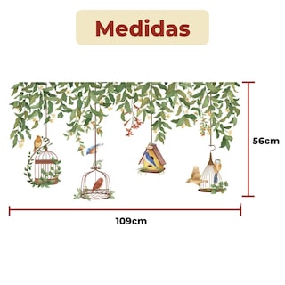 Foto 6 | Sticker Vinil Decorativo Para Pared Con Diseño De Plantas Con Jaula Y Pájaros