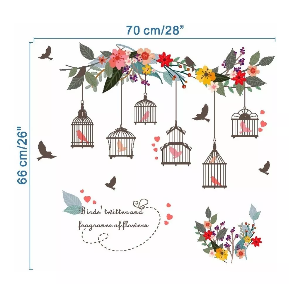 Foto 4 | Sticker Vinil Decorativo Para Pared Con Diseño De Pájaros Y Flores Coloridas
