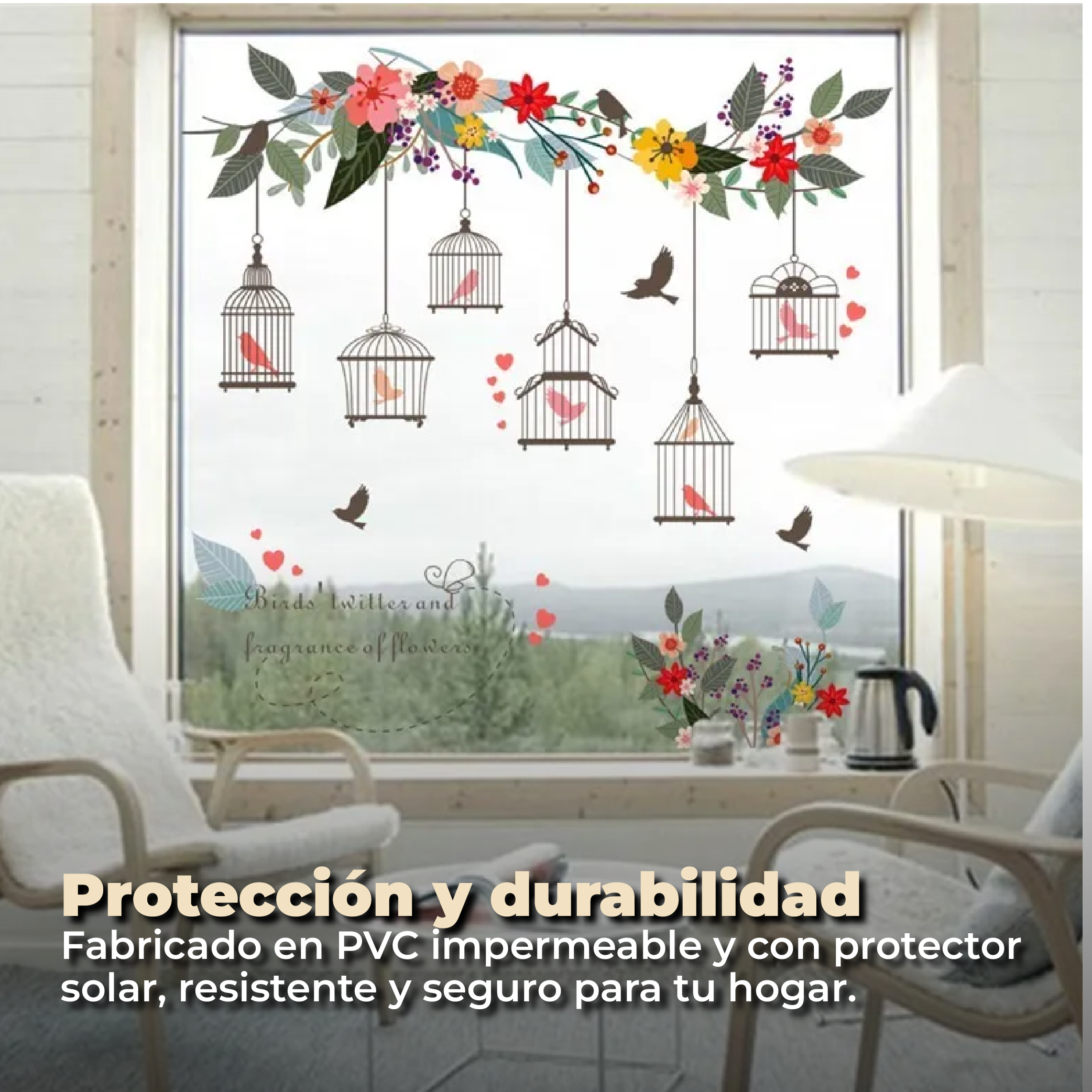 Foto 5 | Sticker Vinil Decorativo Con Diseño De Pájaros Y Flores Coloridas Para Pared