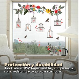 Foto 5 | Sticker Vinil Decorativo Con Diseño De Pájaros Y Flores Coloridas Para Pared