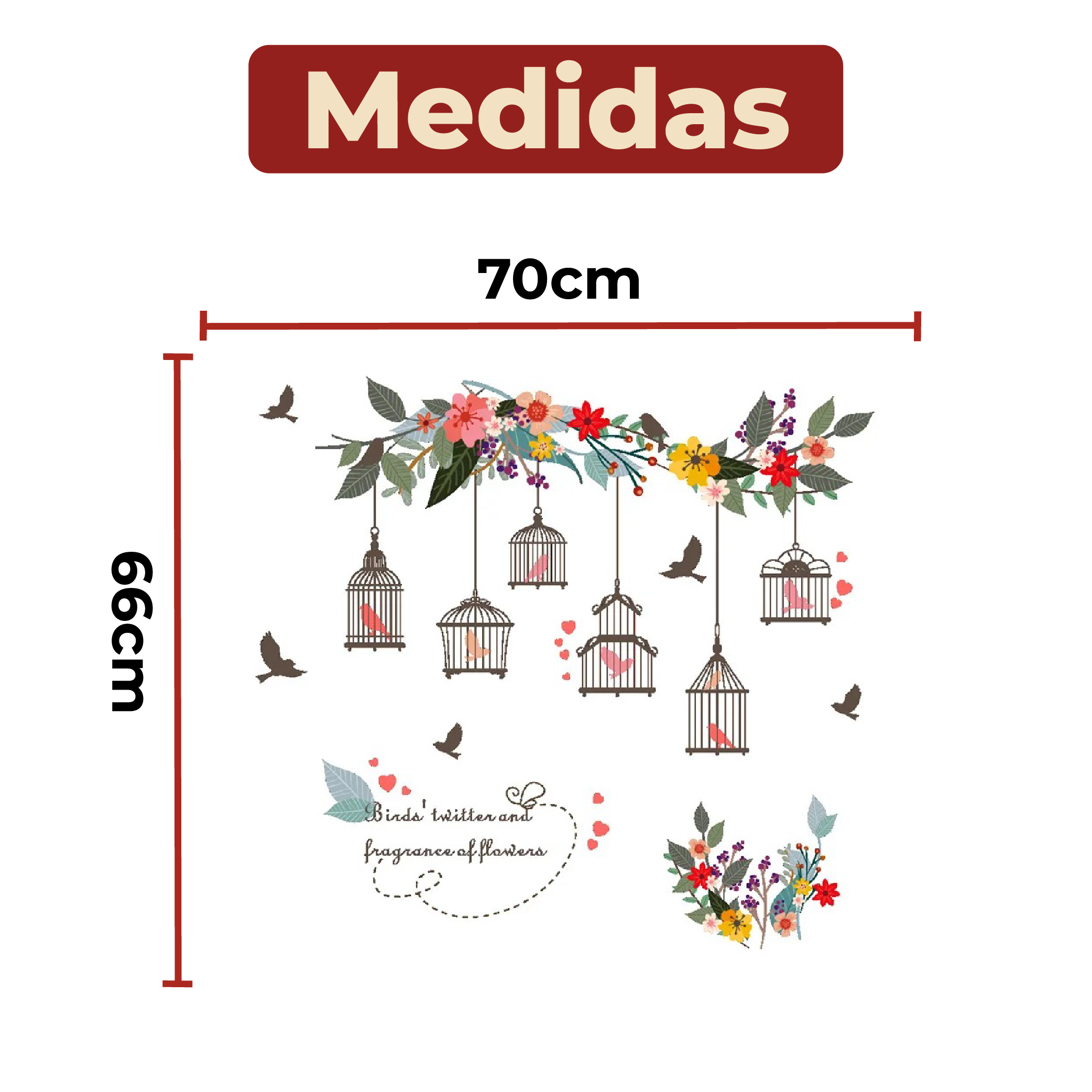 Foto 6 | Sticker Vinil Decorativo Con Diseño De Pájaros Y Flores Coloridas Para Pared