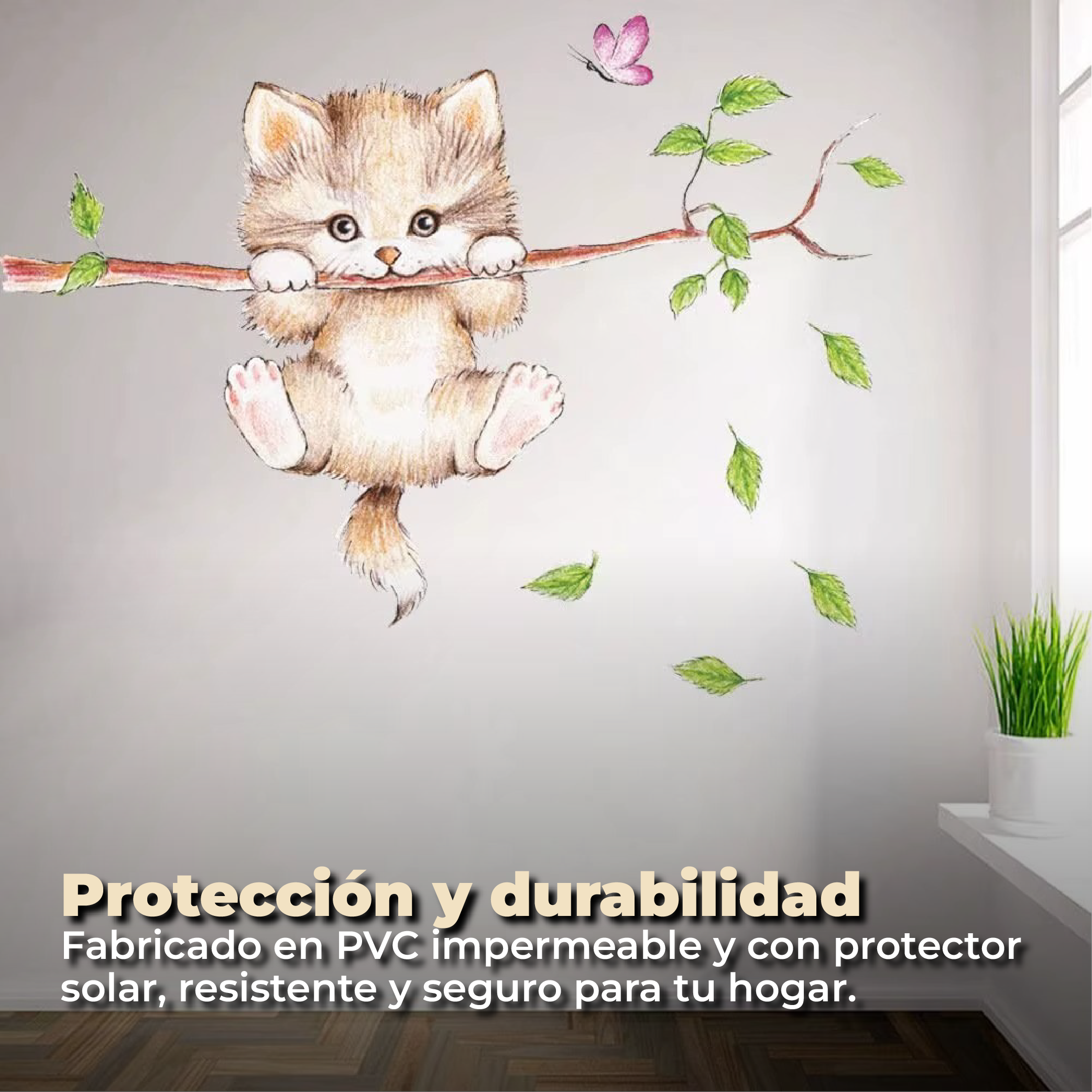 Foto 6 pulgar | Sticker Vinil Decorativo Con Diseño De Árbol Con Gato Para Pared