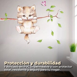 Foto 5 | Sticker Vinil Decorativo Con Diseño De Árbol Con Gato Para Pared