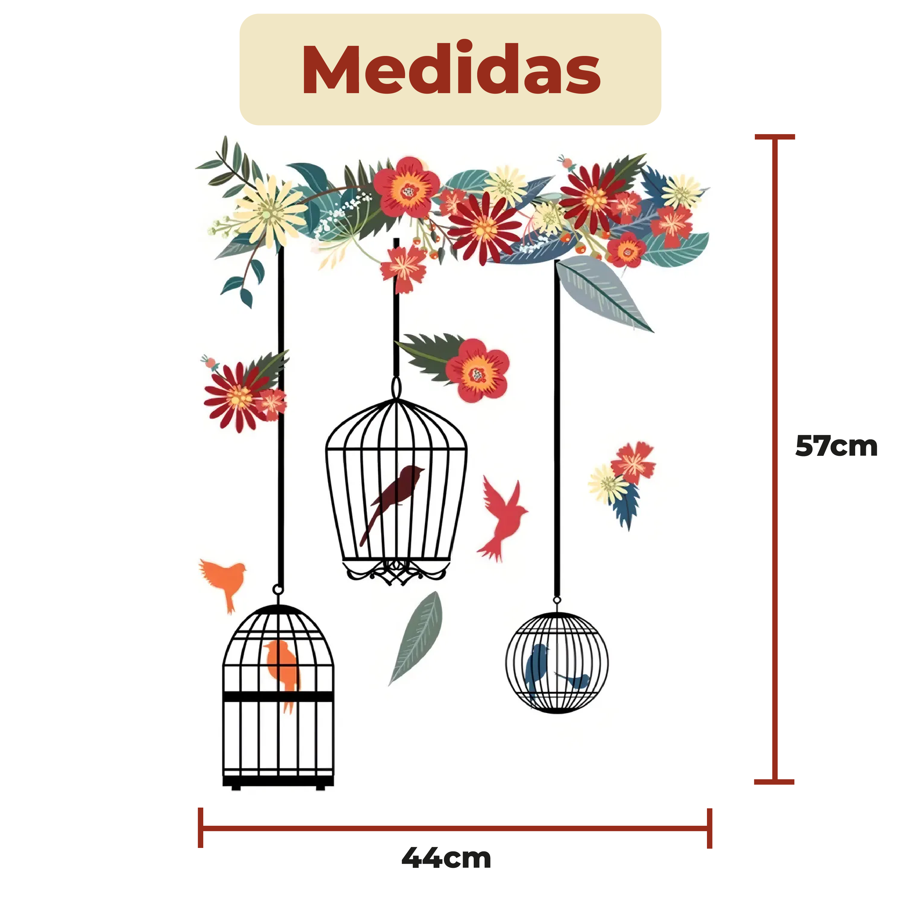 Foto 7 pulgar | Sticker Vinil Decorativo Para Pared Con Diseño De Jaulas Con Flores