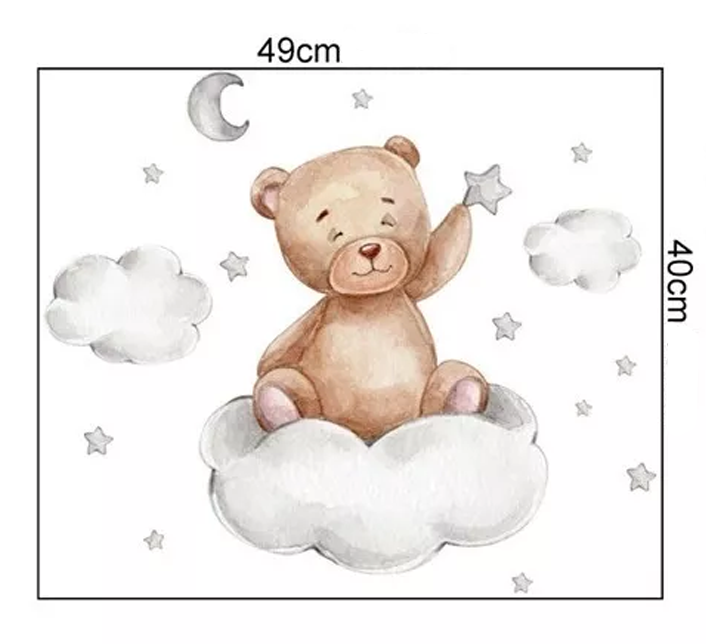 Foto 5 pulgar | Sticker Vinil Decorativo Para Pared Con Diseño De Oso Con Nubes