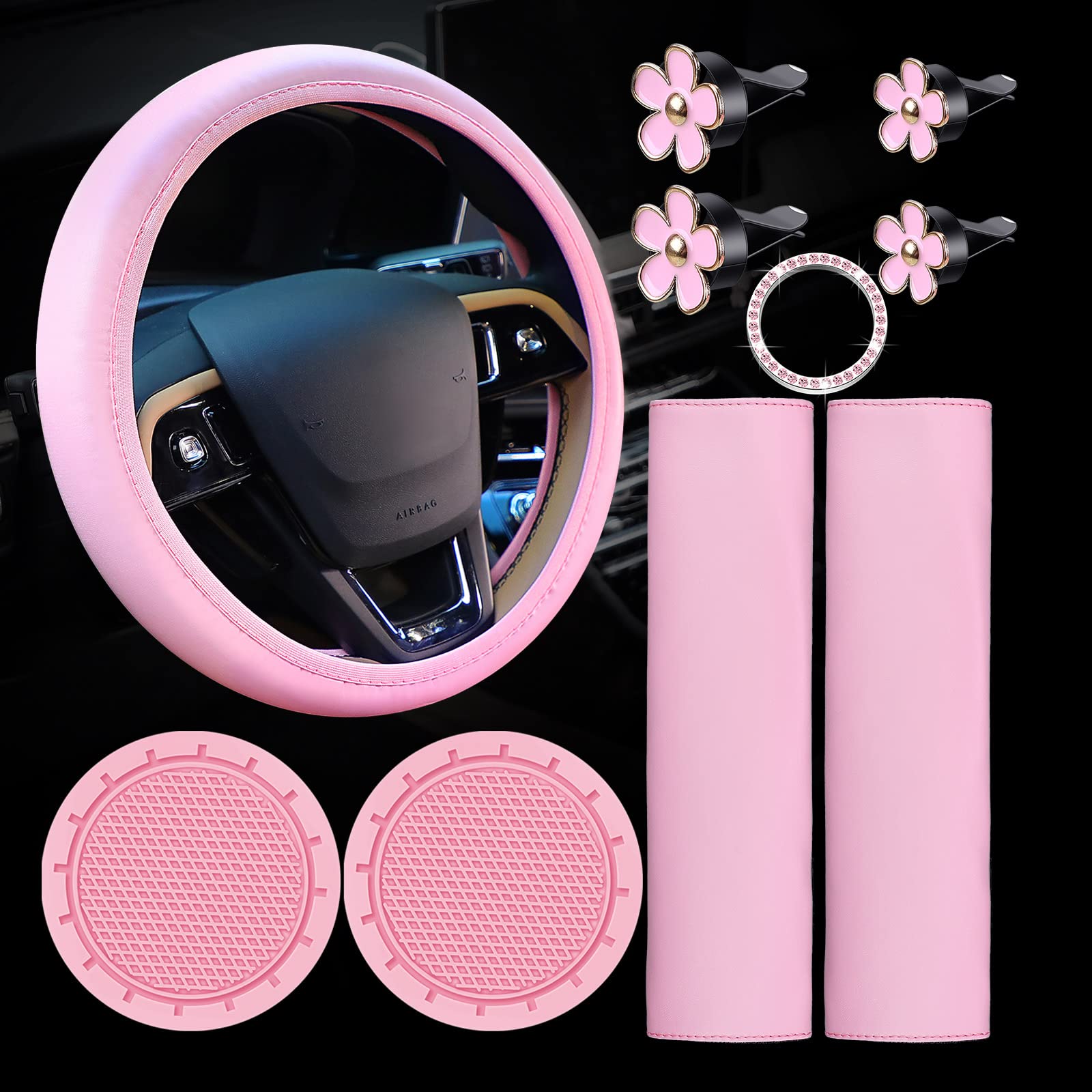 Foto 2 pulgar | Juego De Accesorios Para Coche, Funda De Piel Para Volante, Color Rosa, 10 Unidades - Venta Internacional.