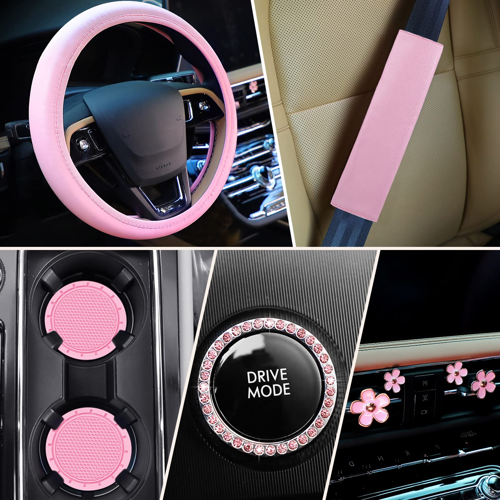 Foto 6 pulgar | Juego De Accesorios Para Coche, Funda De Piel Para Volante, Color Rosa, 10 Unidades - Venta Internacional.