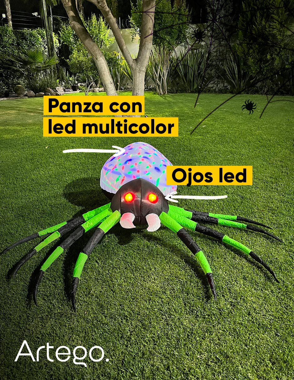 Foto 3 pulgar | Inflable Halloween Araña Spider Verde Ojos Led + Multiled