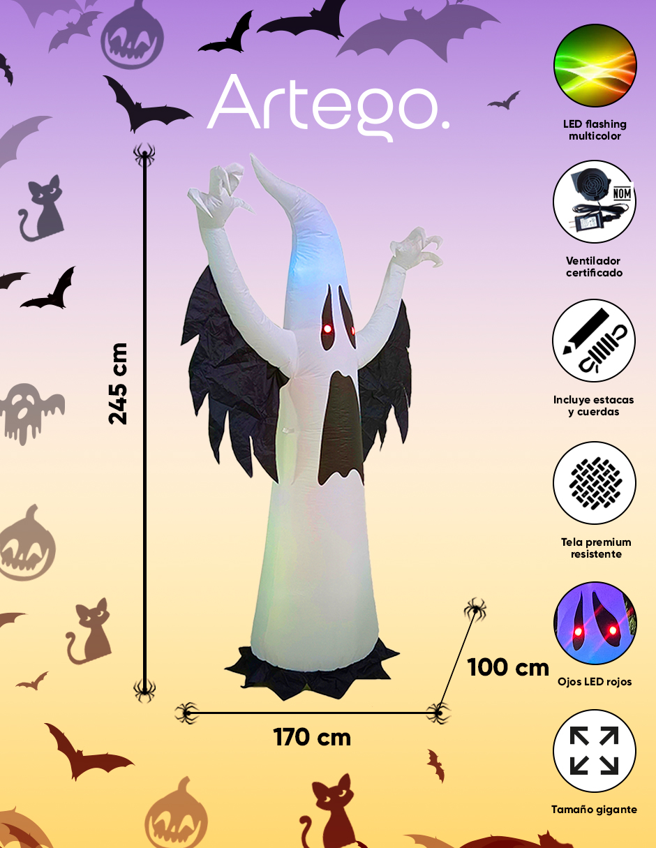 Foto 5 pulgar | Inflable Halloween Artego Fantasma Ghost Con Led Flashing Multicolor