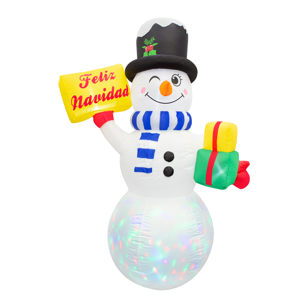 Inflable Navideño con Luz Led Muñeco de Nieve con Letrero Feliz Navidad 1.80 mts