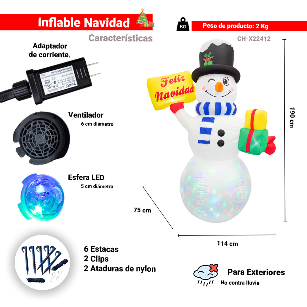 Foto 3 pulgar | Inflable Navideño con Luz Led Muñeco de Nieve con Letrero Feliz Navidad 1.80 mts