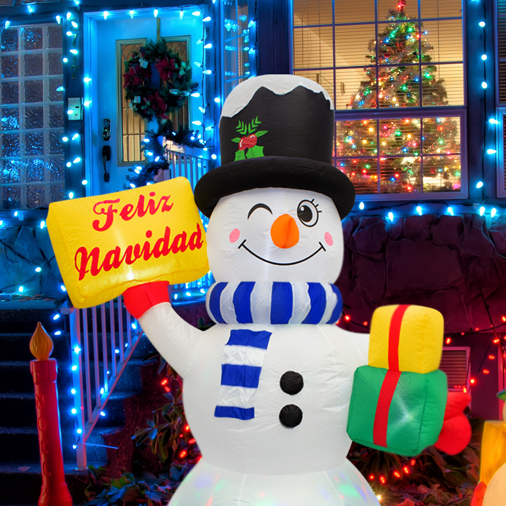 Foto 8 pulgar | Inflable Navideño con Luz Led Muñeco de Nieve con Letrero Feliz Navidad 1.80 mts