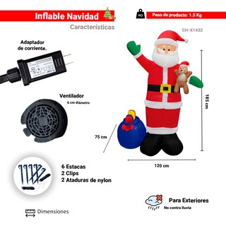 Foto 2 | Inflable Navideño Santa Claus con Oso de Peluche 1.80 mts