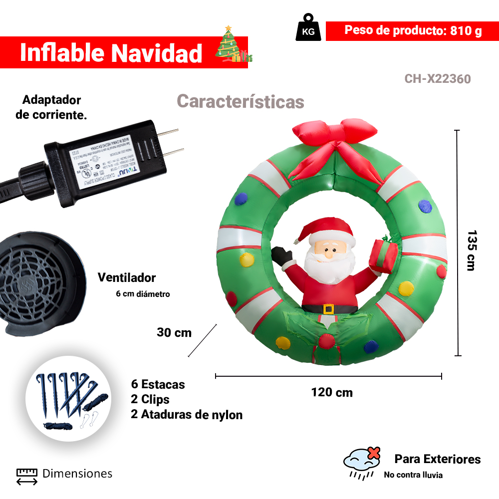 Foto 2 | Inflable Navideño Corona Navideña con Santa Claus Importadora La Merced 1.20 m