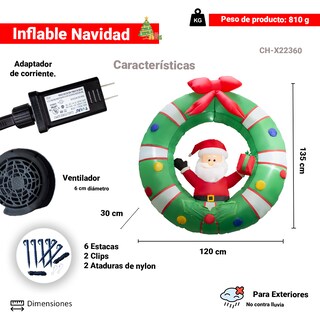 Foto 2 | Inflable Navideño Corona Navideña con Santa Claus Importadora La Merced 1.20 m