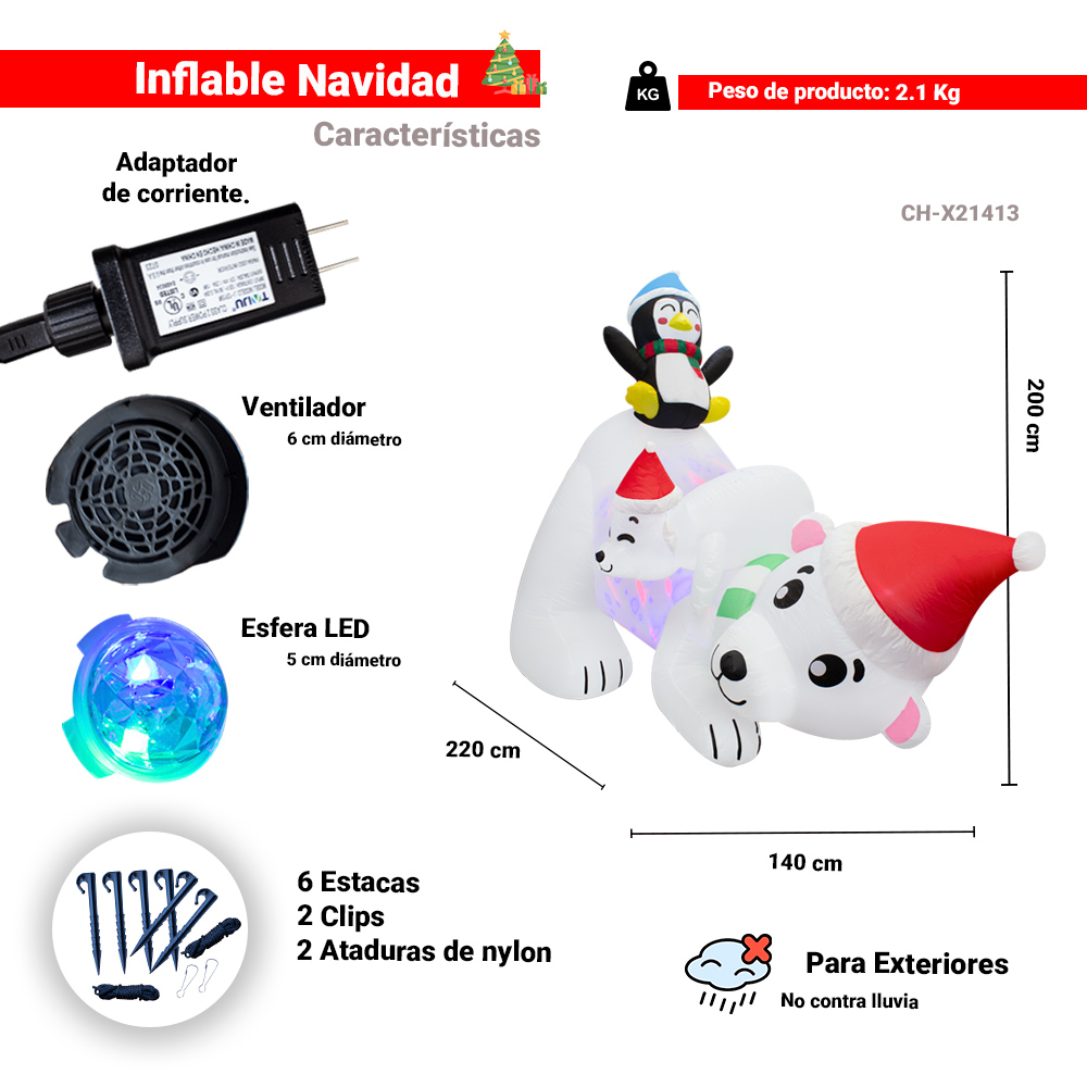 Foto 2 | Inflable Navideño Oso Polar con Gorro de Navidad y Amigos 2.10 mts