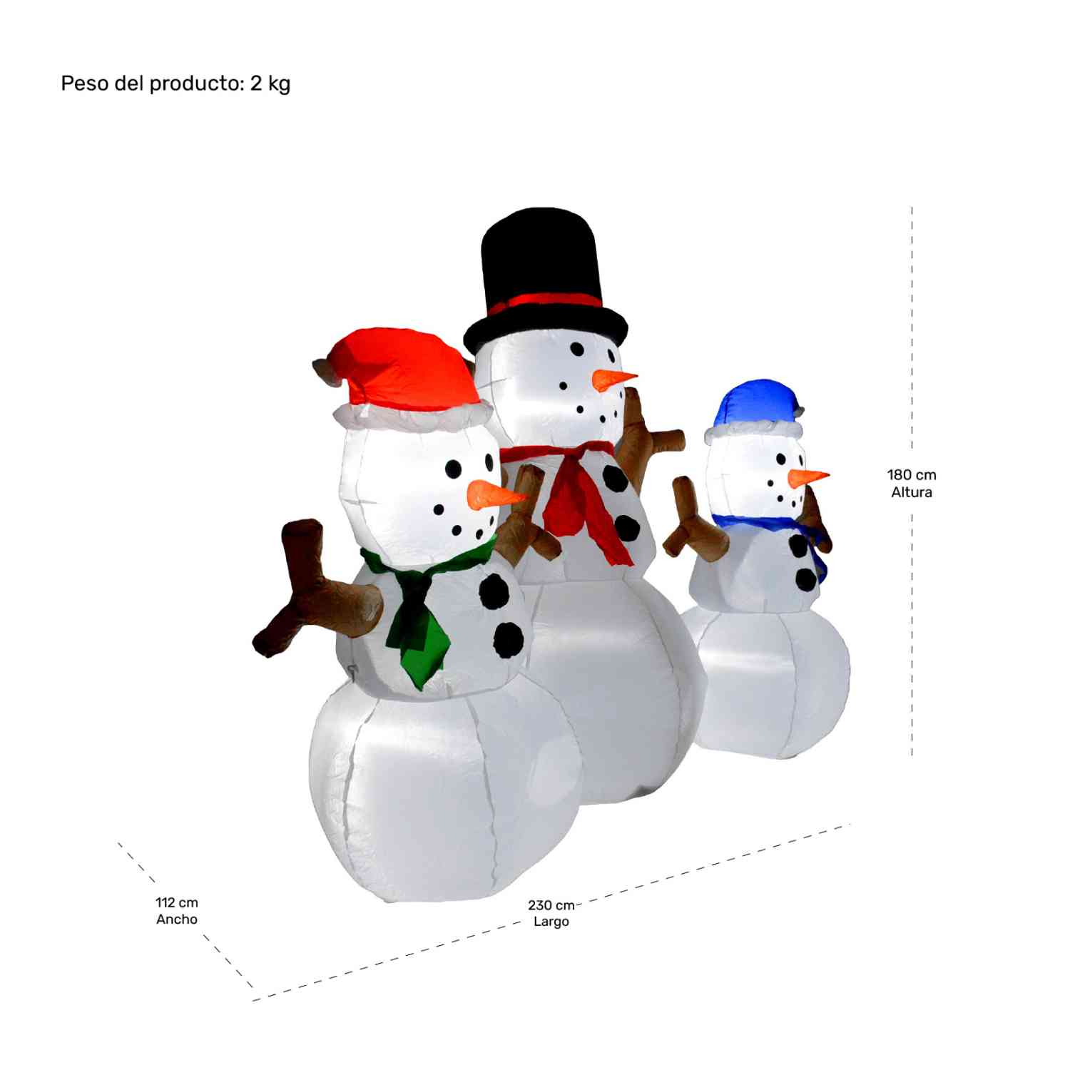 Foto 9 pulgar | Inflable Navidad 3 Muñecos Nieve 1.80m Decoracion Luz Led