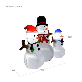 Foto 8 | Inflable Navidad 3 Muñecos Nieve 1.80m Decoracion Luz Led