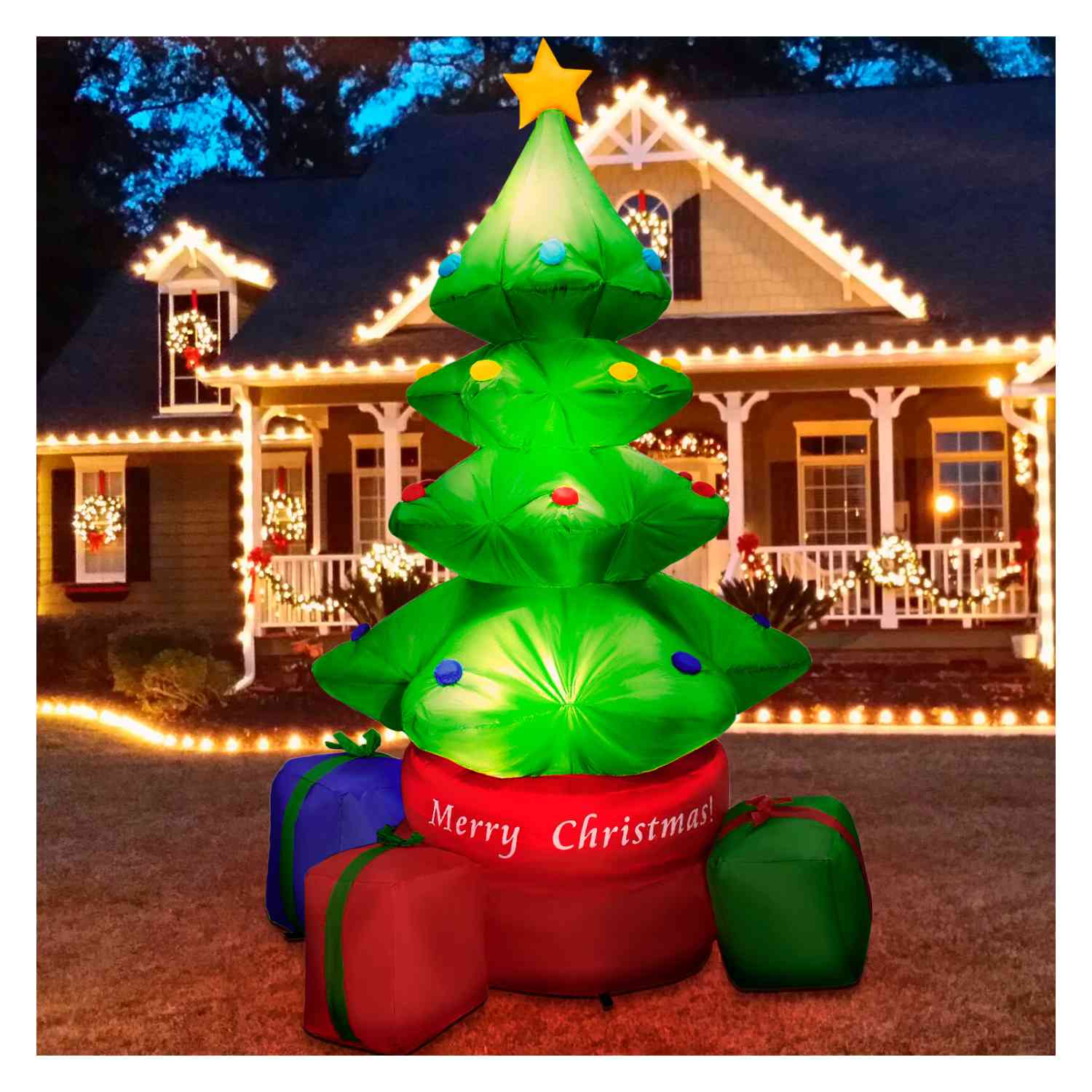 Foto 5 pulgar | Inflable Navidad Árbol Giratorio 360° 2.2m Decoración Led