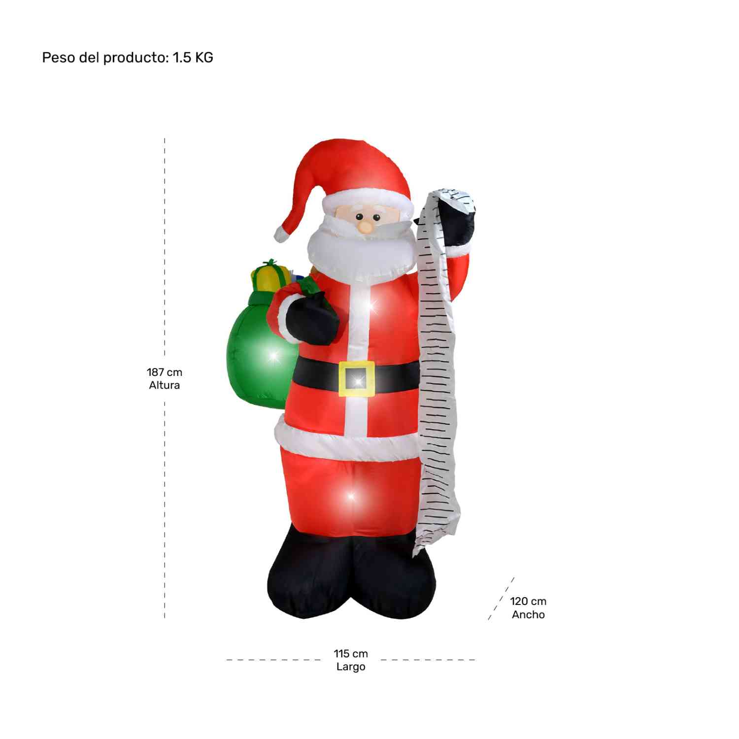 Foto 7 | Decoración Inflable Rack & Pack Multicolor Navidad Santa Claus Papa Noel 1.87 m