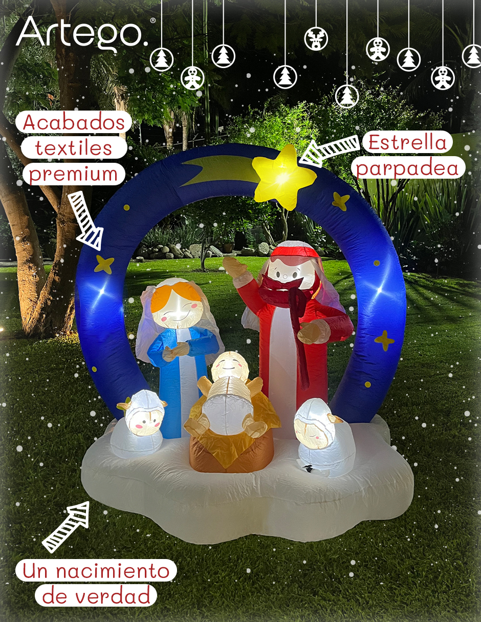 Foto 3 pulgar | Inflable de Navidad ARTEGO Nacimiento Pesebre Belén Navideño Con 5 Personajes – 1.7 Metros