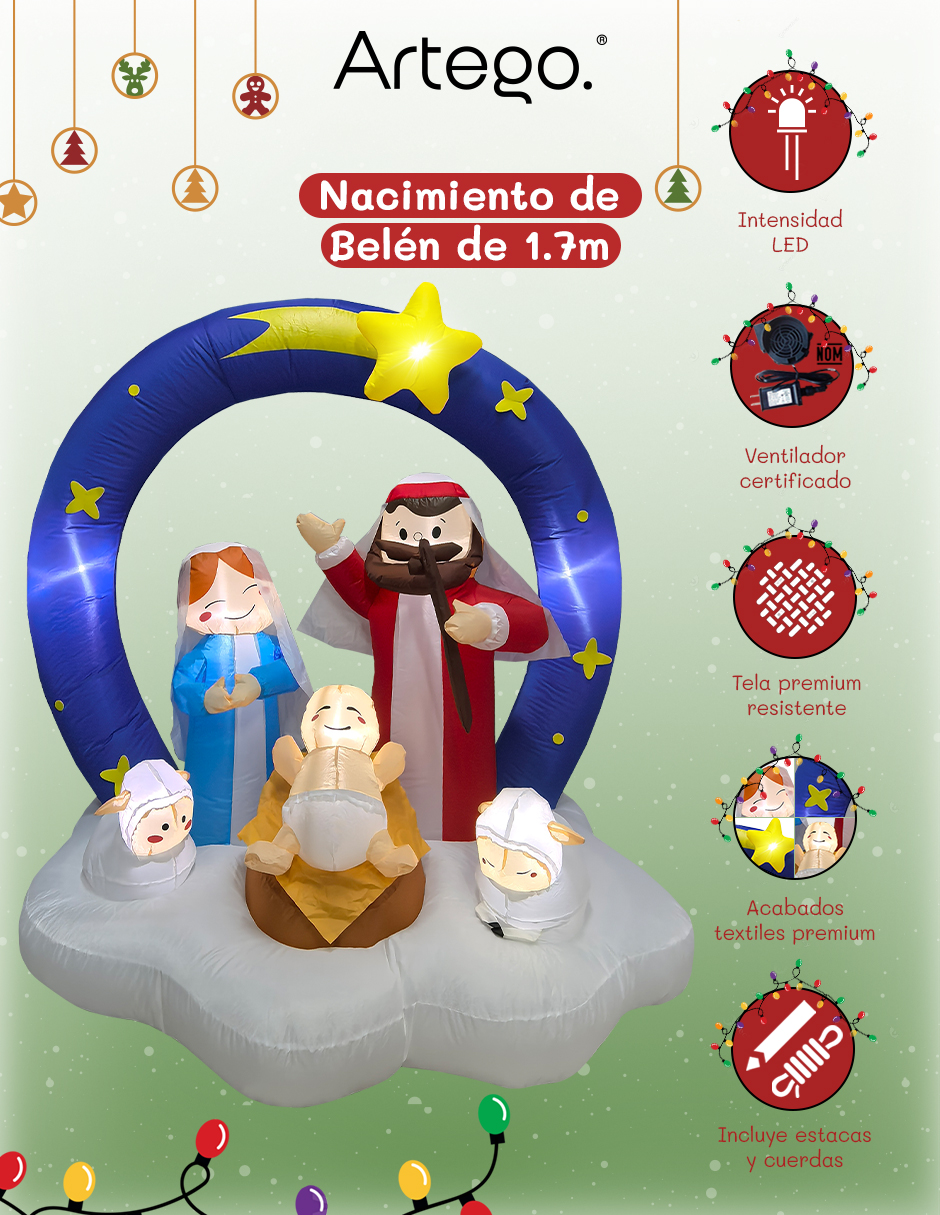 Foto 4 pulgar | Inflable de Navidad ARTEGO Nacimiento Pesebre Belén Navideño Con 5 Personajes – 1.7 Metros