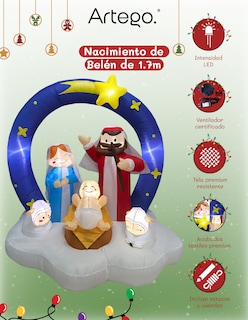 Foto 3 | Inflable de Navidad ARTEGO Nacimiento Pesebre Belén Navideño Con 5 Personajes – 1.7 Metros