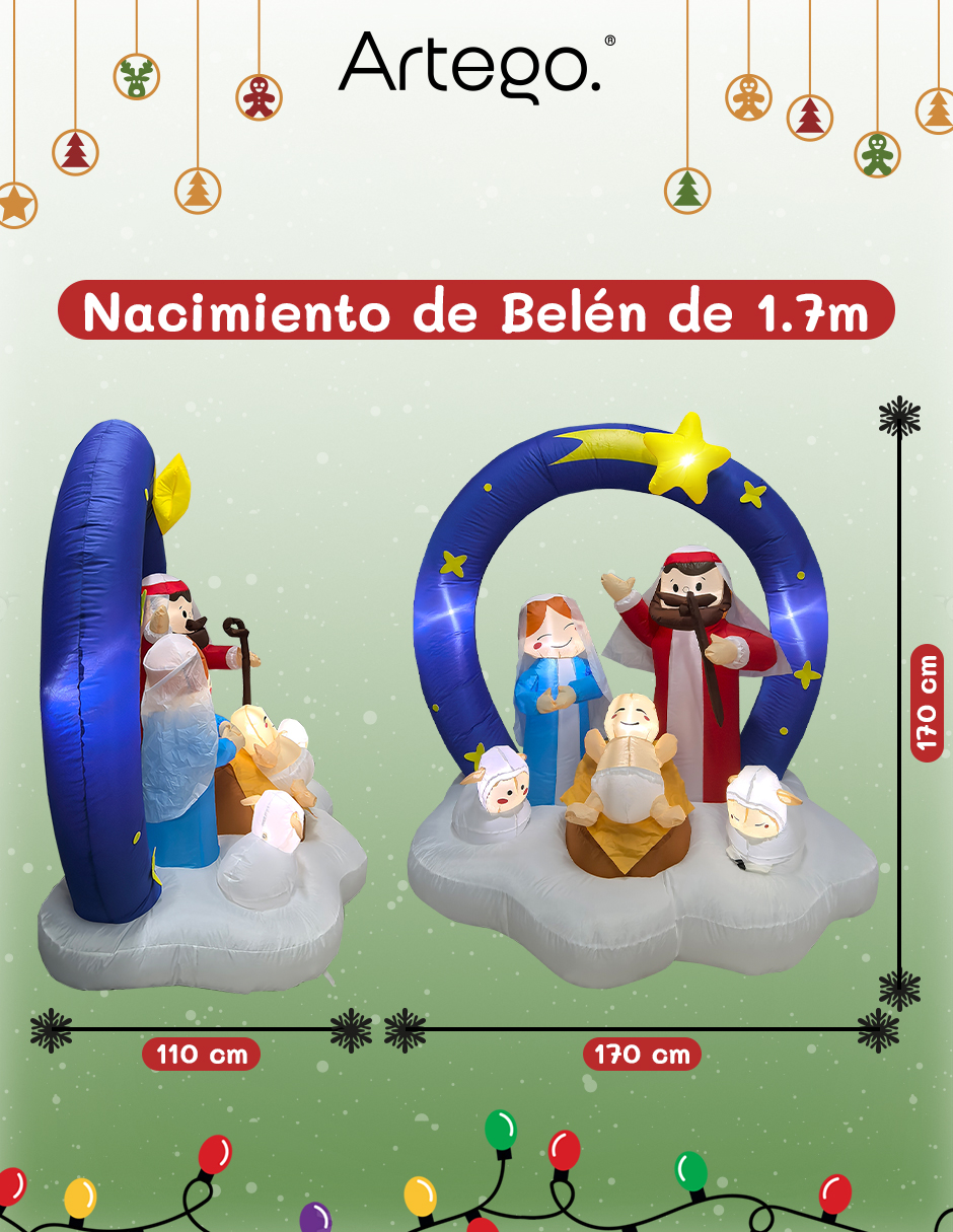 Foto 5 pulgar | Inflable de Navidad ARTEGO Nacimiento Pesebre Belén Navideño Con 5 Personajes – 1.7 Metros