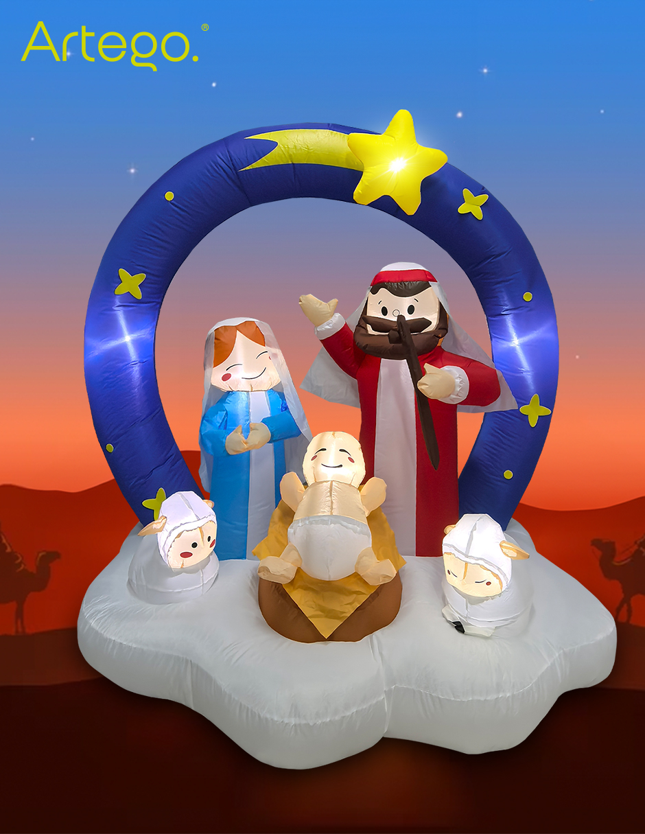 Foto 6 pulgar | Inflable de Navidad ARTEGO Nacimiento Pesebre Belén Navideño Con 5 Personajes – 1.7 Metros