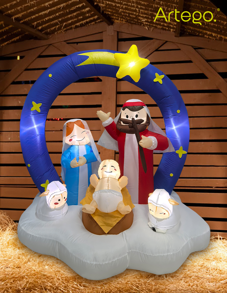 Foto 7 pulgar | Inflable de Navidad ARTEGO Nacimiento Pesebre Belén Navideño Con 5 Personajes – 1.7 Metros