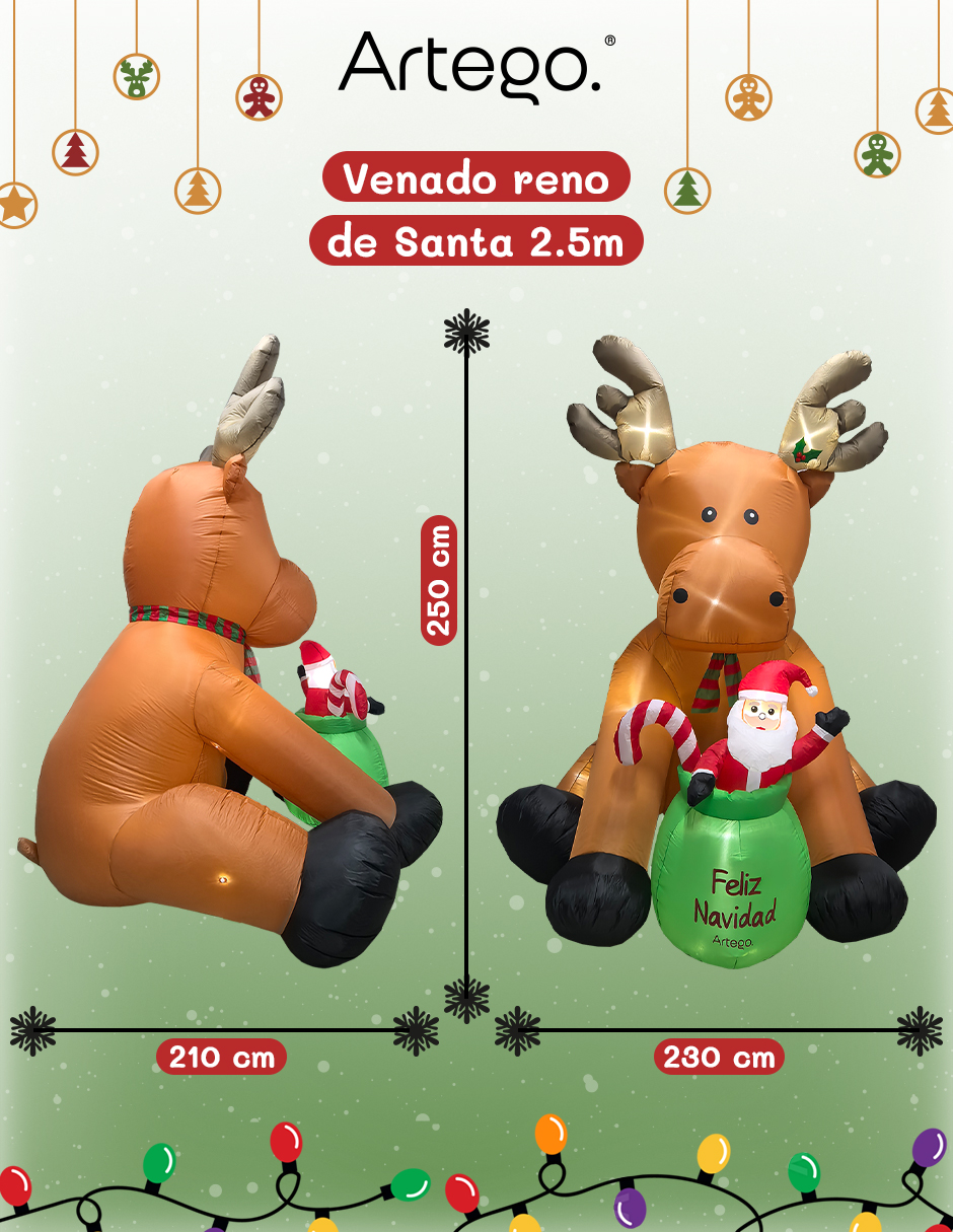 Foto 5 pulgar | Inflable de Navidad ARTEGO Venado Reno De Santa Gigante De 2.5 Metros