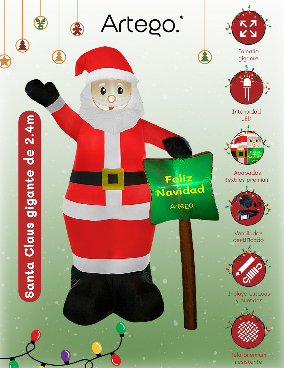 Foto 4 pulgar | Inflable De Navidad Santa Claus Gigante Con Letrero Navideño De 2.4m De Alto Con Luces Led Artego