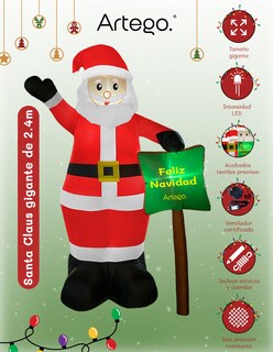Foto 3 | Inflable De Navidad Santa Claus Gigante Con Letrero Navideño De 2.4m De Alto Con Luces Led Artego