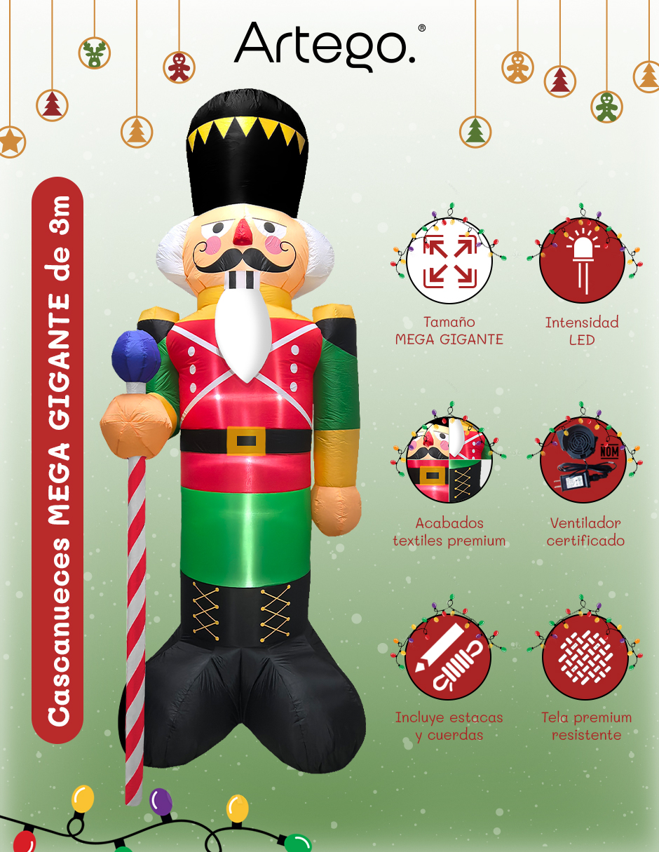 Foto 4 pulgar | Inflable De Navidad Cascanueces Nutcraker Mega Gigante De 3m De Alto Con Luces Led Artego