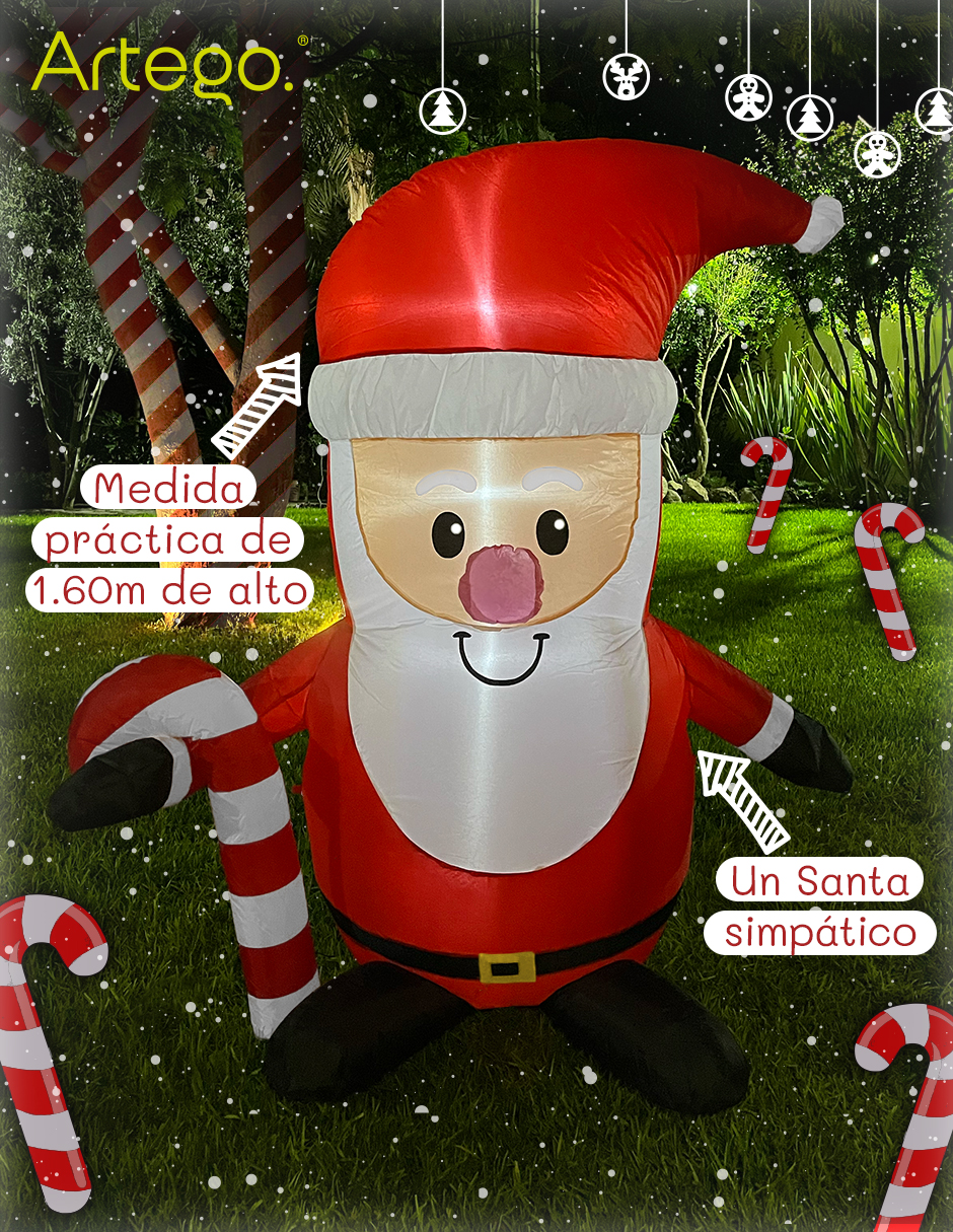 Foto 2 | Inflable De Navidad Para Exteriores Santa Claus Con Caramelo De 1.6m De Alto Con Luces Led Artego