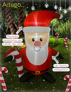 Foto 2 | Inflable De Navidad Para Exteriores Santa Claus Con Caramelo De 1.6m De Alto Con Luces Led Artego