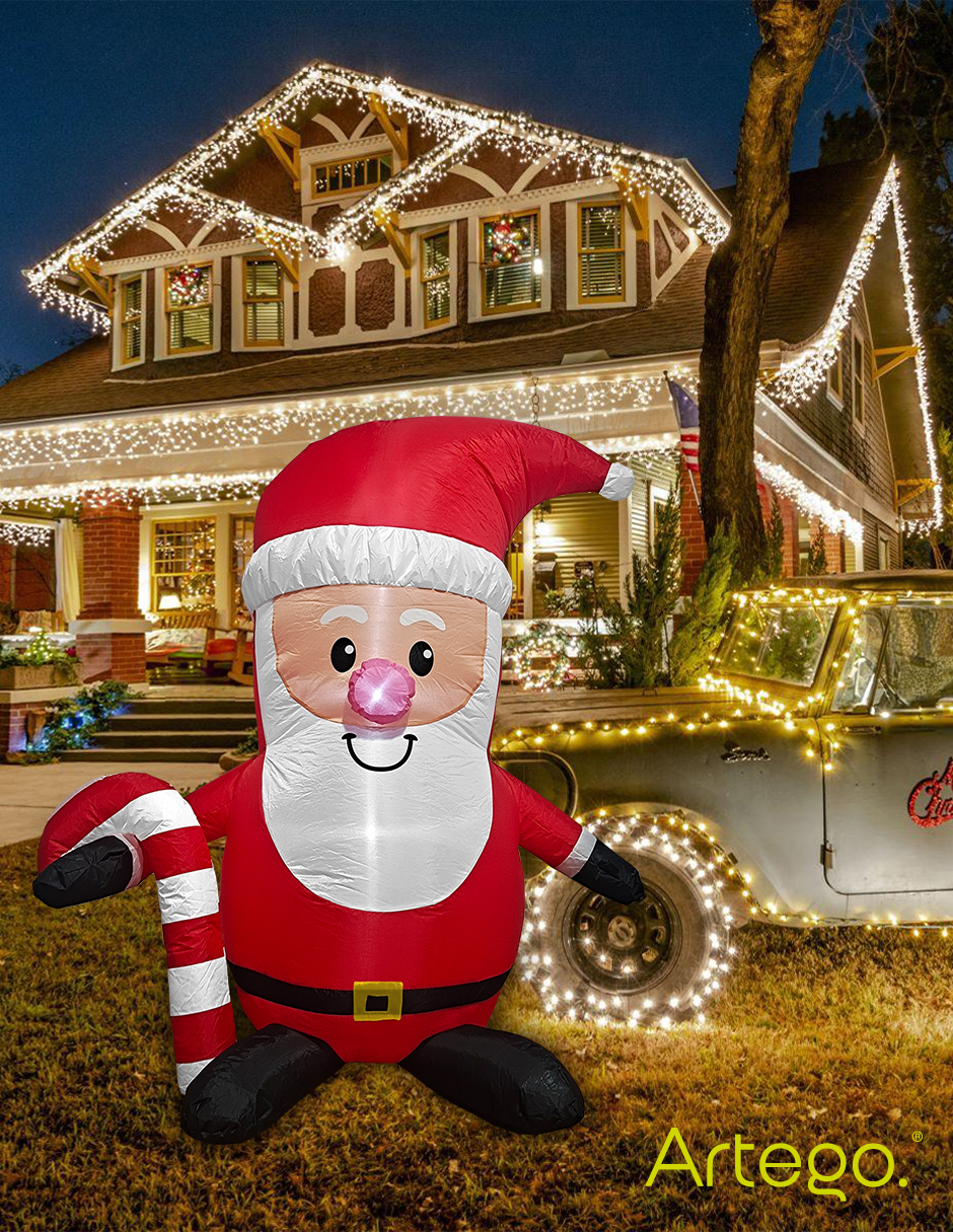 Foto 4 | Inflable De Navidad Para Exteriores Santa Claus Con Caramelo De 1.6m De Alto Con Luces Led Artego