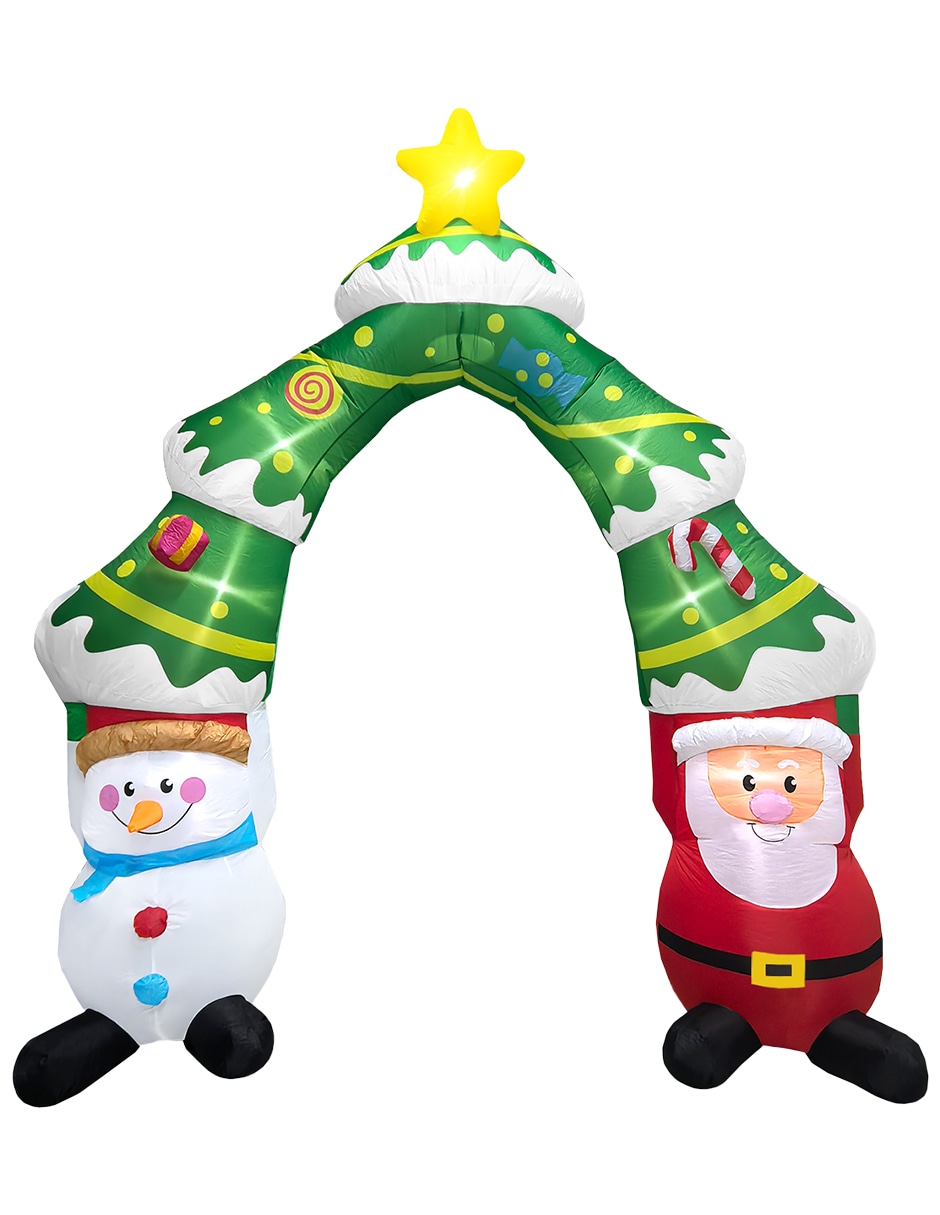 Inflable De Árbol De Navidad Arco De Santa Claus Y Mono De Nieve Snowman Con Luces Led De 2.8m Artego Para Puerta Acces $1,999