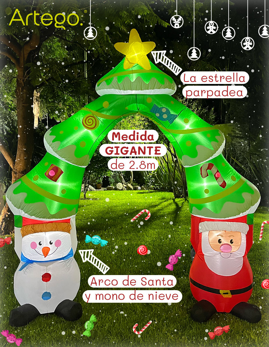 Foto 3 pulgar | Inflable De Árbol De Navidad Arco De Santa Claus Y Mono De Nieve Snowman Con Luces Led De 2.8m Artego Para Puerta Acces