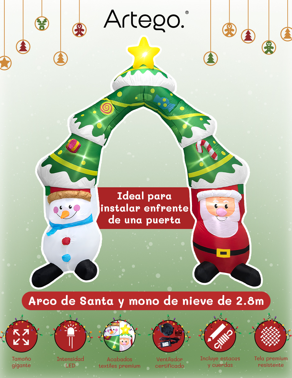 Foto 4 pulgar | Inflable De Árbol De Navidad Arco De Santa Claus Y Mono De Nieve Snowman Con Luces Led De 2.8m Artego Para Puerta Acces